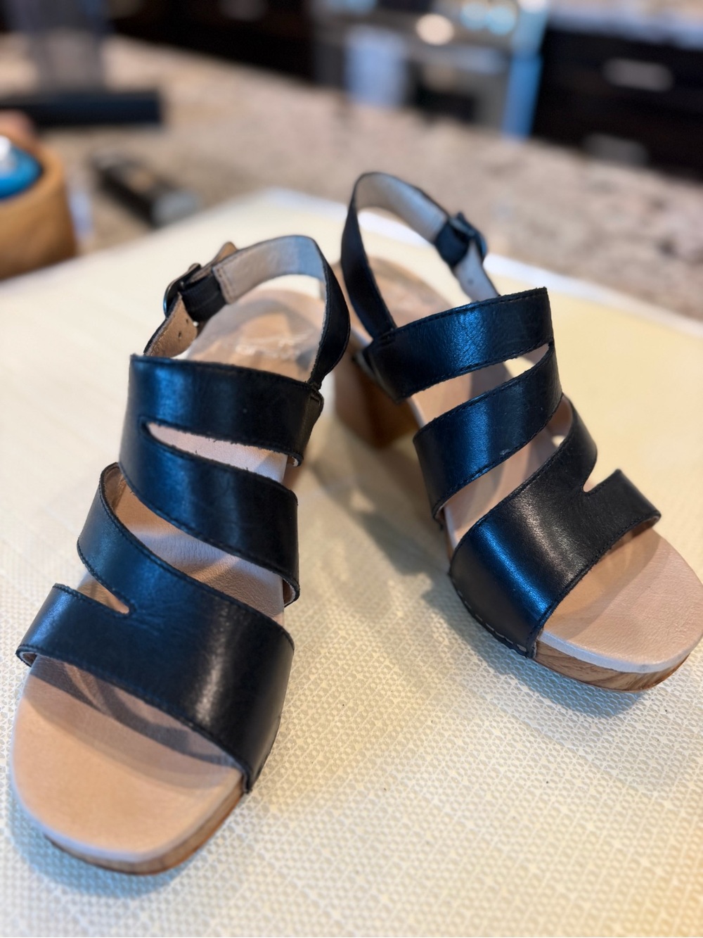 Dansko Ashlee Black Leather Strappy Heel Sandals Size 36
